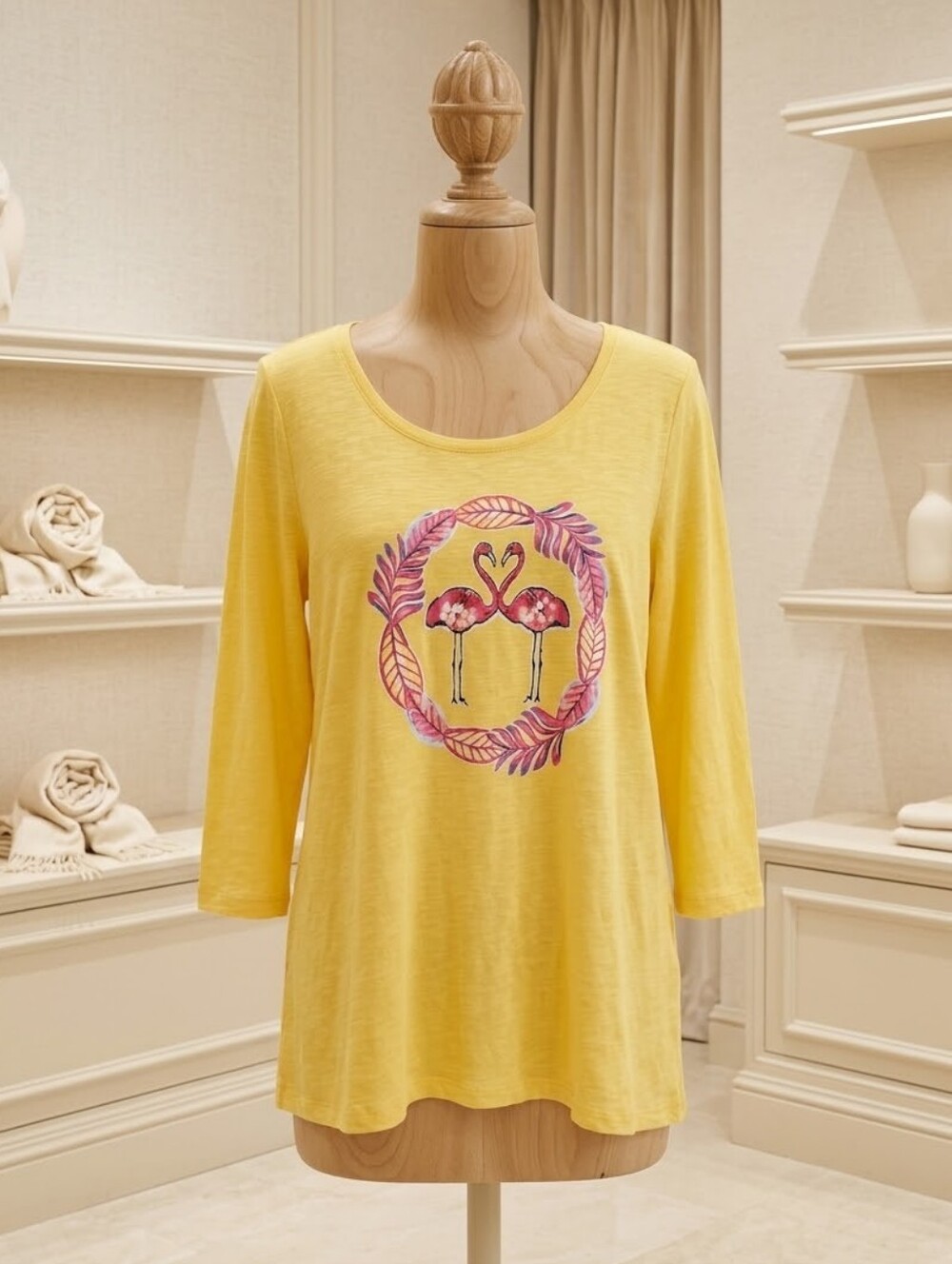 Crown & Ivy XL Bright Yellow Flamingo Palm Tree T-Shirt